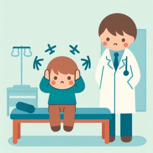 کودک اتیسمی، دستش را روی گوشش میگذارد.